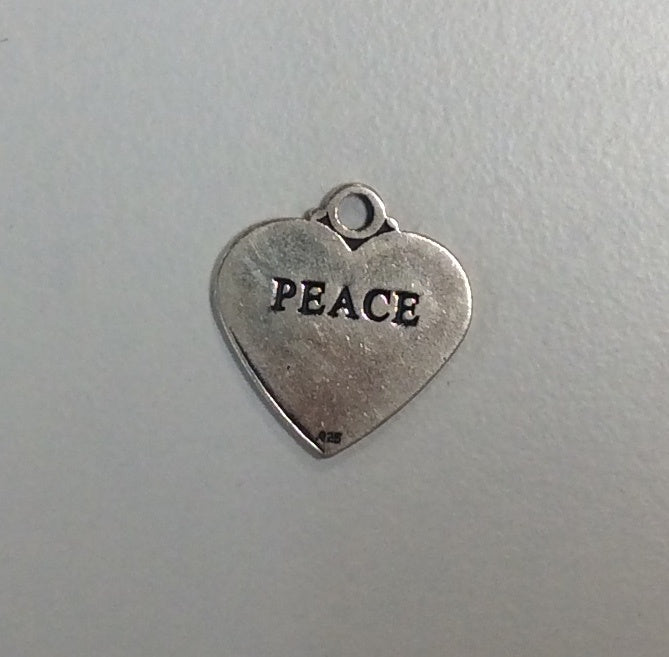 Sterling Silver Charm, Heart with word Peace