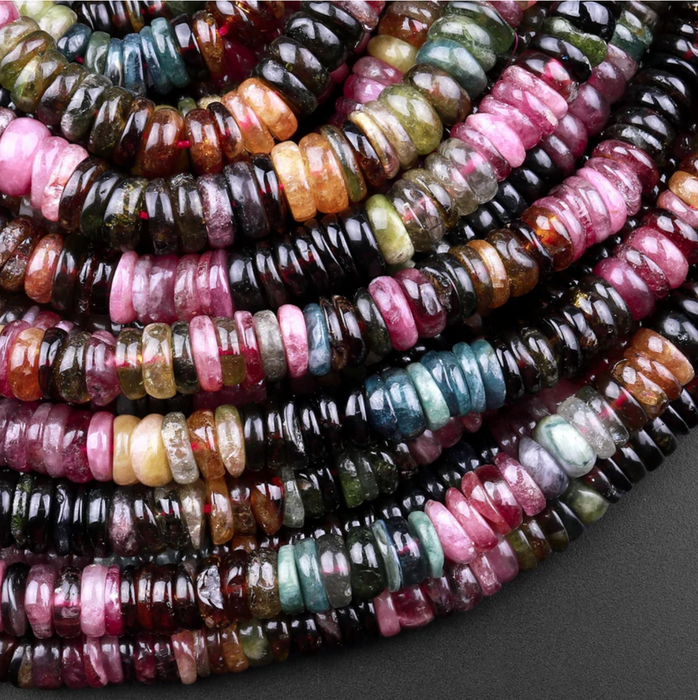 6mm Muticolour Tourmaline Heishi Rondelle Gemstone Bead Strand