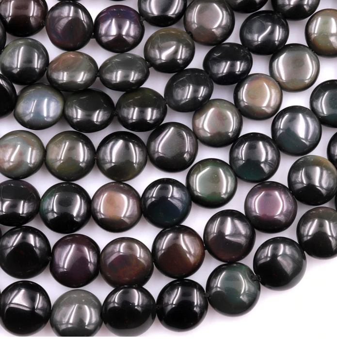 High Quality 10mm Rainbow Obsidian Coin Gemstone Beads