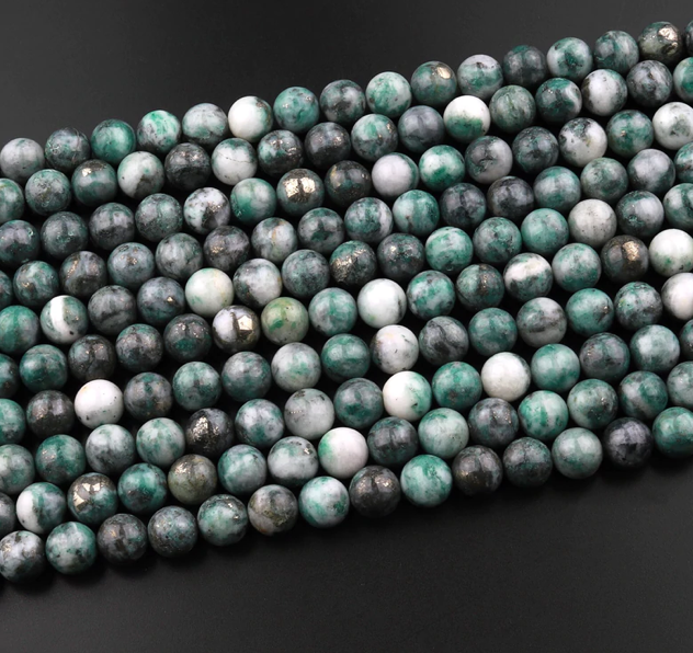 6mm Pyrite in Green Jade Genuine Round Gemstone Bead Strand