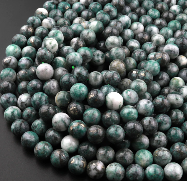 6mm Pyrite in Green Jade Genuine Round Gemstone Bead Strand